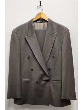 Kasper Vintage Mens Double Breasted Suit 44R 44x37 100% Wool Taupe Gray Canada